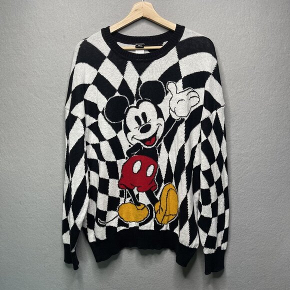 Disney Mickey Mouse Black & White Checkerboard Sweater XL - Picture 1 of 5